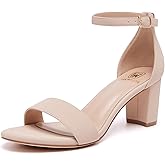 FW FRAN WILLOR Women Open Toe Low Chunky Short Heels Ankle Strap Block Heel Sandals Party Dress Wedding Pump Shoes