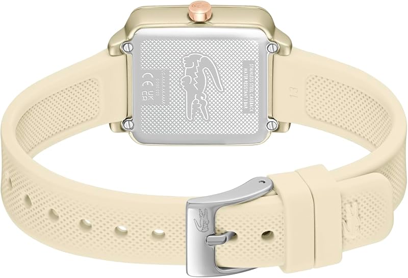 Relógio feminino com movimento de quartzo de três mãos Coleção LACOSTE.12.12 Flow com tira de silicone cor champanhe - 2001385