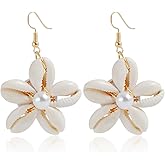 Bohemian Natural Cowrie Shell Earrings for Women Pearl Bead Dangle Earrings Summer Beach Vacation Jewelry Gifts for Women