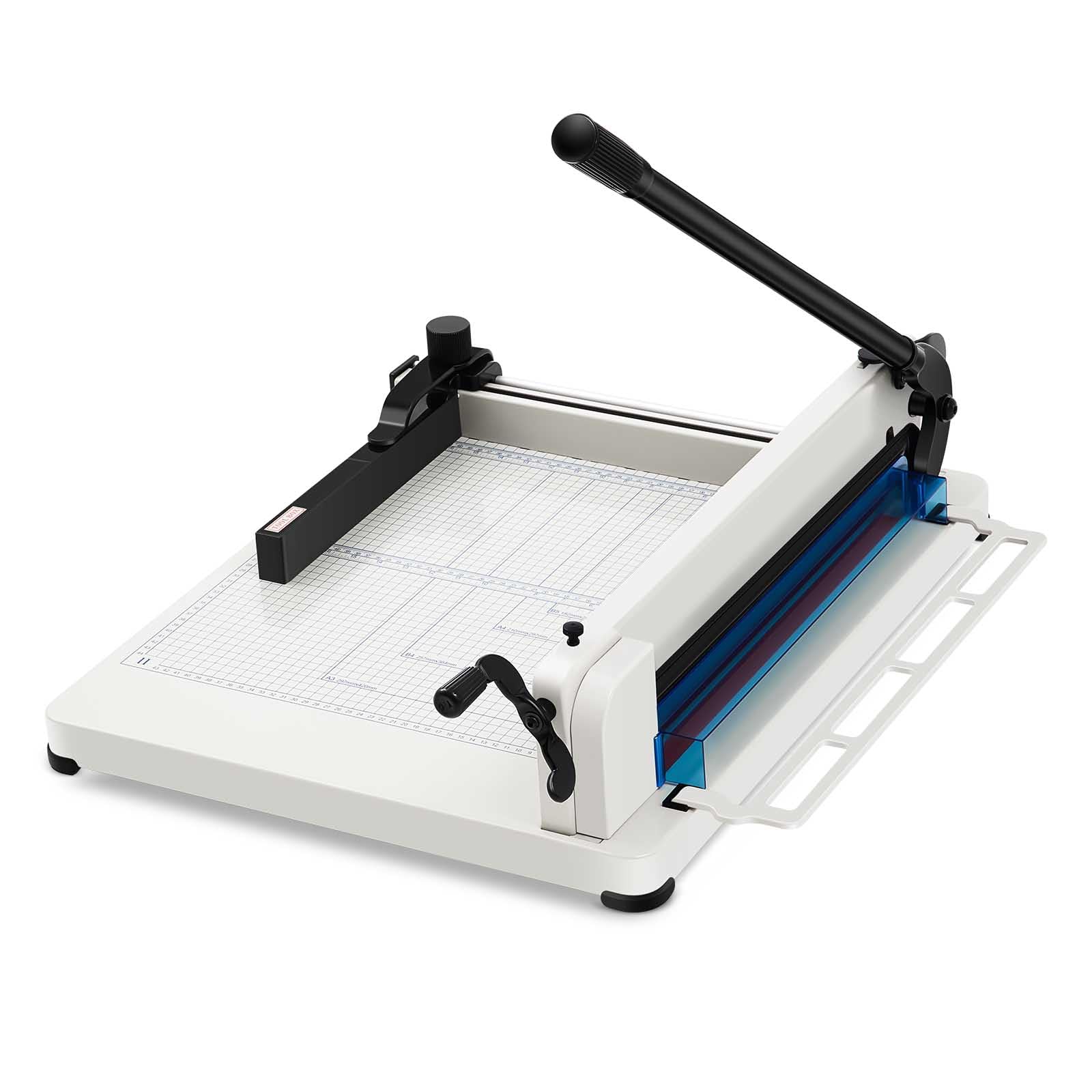 Photo 1 of Threlaco 17 Inch A3 Heavy Duty Guillotine Paper Cutter 400 Sheet Capacity Guillotine Paper Cutter Stack Cards Trimmer Solid Steel with Metal Base for Cardstock Leather Office Home School (White)