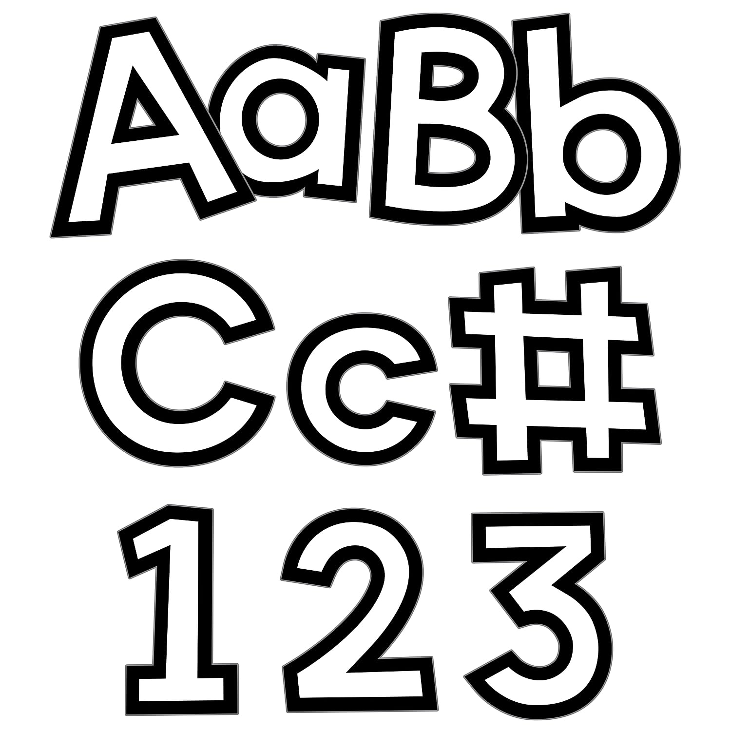 Photo 1 of Carson Dellosa 219-Piece White with Black Trim Cutout Letters, 4" Upper and Lowercase Alphabet, Numbers, Punctuation, and Symbols for Bulletin Board, Posterboard, Party, and Classroom Decor