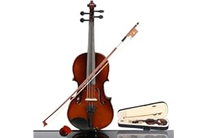 MYTUNES 1/4 Violin, Natural Solid Wood Satin Acoustic Violin Starter Kit with Case, Bow,Rosin and Chin Rest for Kids Beginner Students (1/4, Natural)