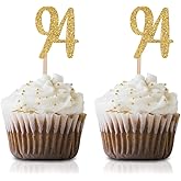 Gold Happy 94th Birthday Cupcake Topper, 24-Pack Number 94 Glitter Birthday Party Cupcake Toppers, Decorations