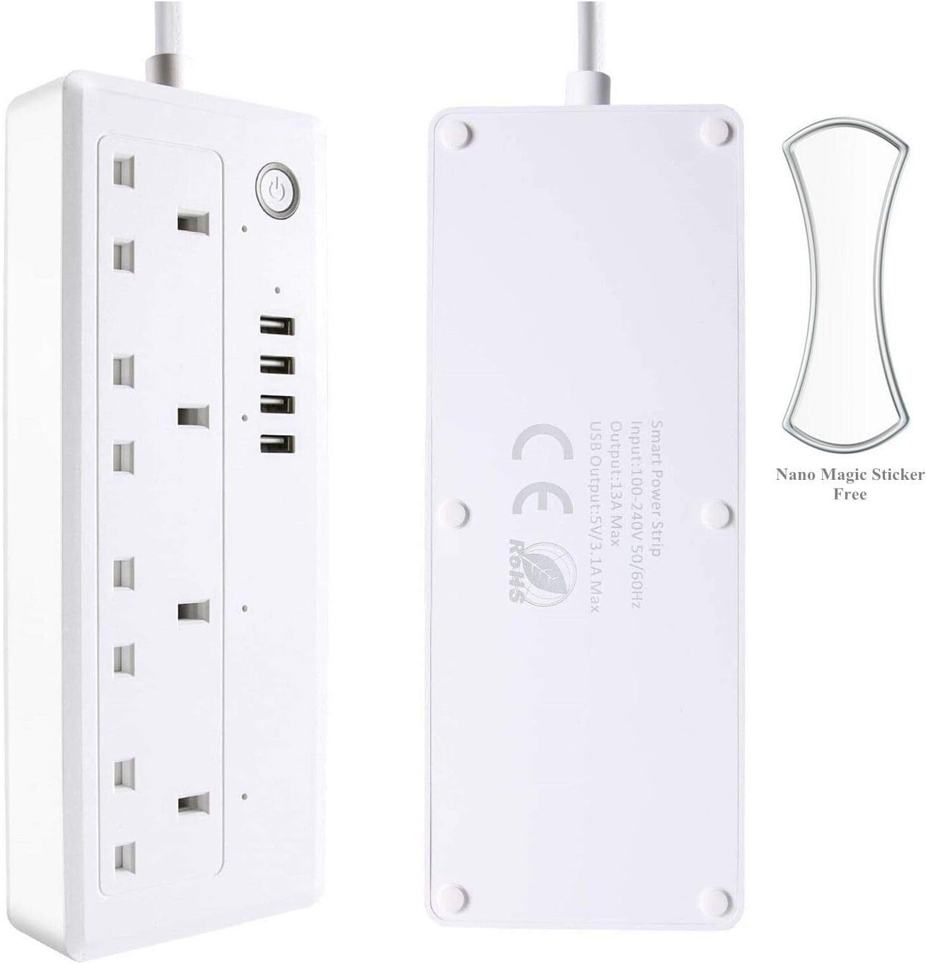 Smart WiFi Power Strip Remote Voice Control with Amazon Alexa Google Home Assistant,Surge Protector with Multi Plug 4 AC Outlets 4 USB Ports 5.78ft Cord Timer via Android iOS (Smart Strip)