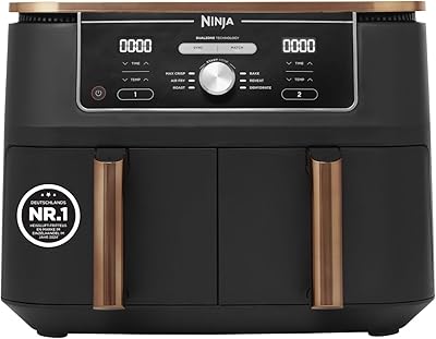 Ninja Foodi MAX Dual Zone Heißluftfritteuse [AF400EUCP] Amazon Exclusive, ‎2470 Watt , 9,5 L, 2 Heißluft-Frittierfächer, 6 Funktionen, 27 x 41.5 x 32.5 cm, Kupfer/Schwarz