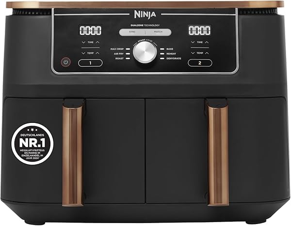 Ninja Foodi MAX Dual Zone Heißluftfritteuse [AF400EUCP] Amazon Exclusive, ‎2470 Watt , 9,5 L, 2 Heißluft-Frittierfächer, 6 Funktionen, 27 x 41.5 x 32.5 cm, Kupfer/Schwarz