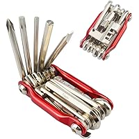 QitinDasen 11 in 1 Bike Repair Tool, Multifunction Bike Maintenance Tool, Portable Foldable Mini Bicycle Repair Tool (Red)