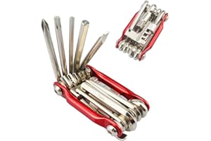 QitinDasen 11 in 1 Bike Repair Tool, Multifunction Bike Maintenance Tool, Portable Foldable Mini Bicycle Repair Tool (Red)
