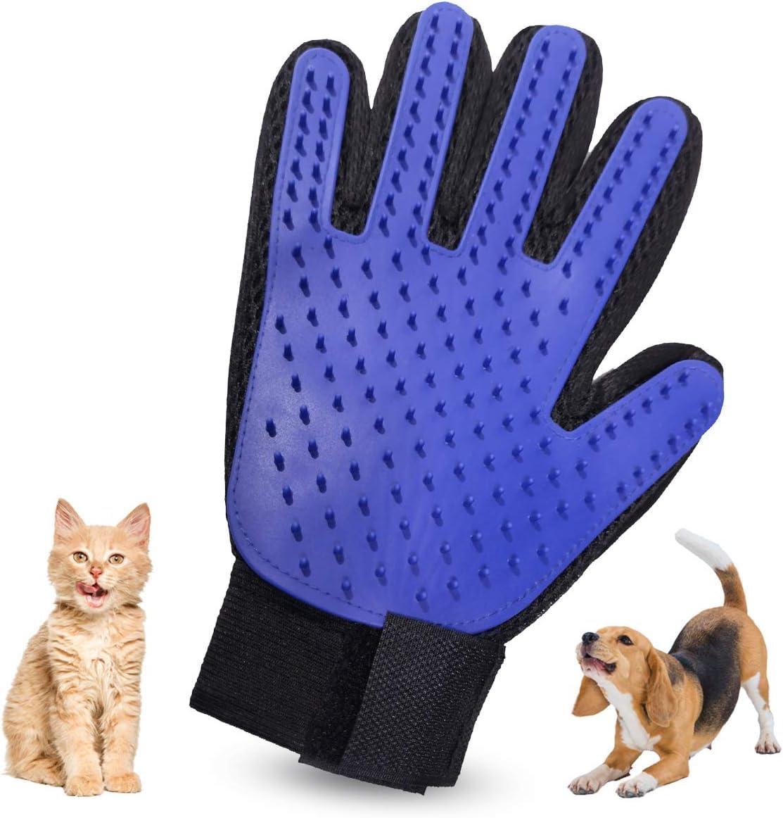 Pet Dog Cat Grooming Glove, Pet Hair Remover Mitt, Gentle Deshedding Brush Glove, Enhanced Five Finger Design for Dog, Cat, Soft Silicone Tips Pet Massage Tool for Long & Short Fur (Blue)