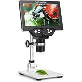 7" LCD Digital Microscope with 12MP 1080P Camera, 8 LED Lights &amp; Metal Stand, Ultra-Precise Focus for Coins, Stamps, Soldering &amp; PC View, 50&ndash;1200X Magnification