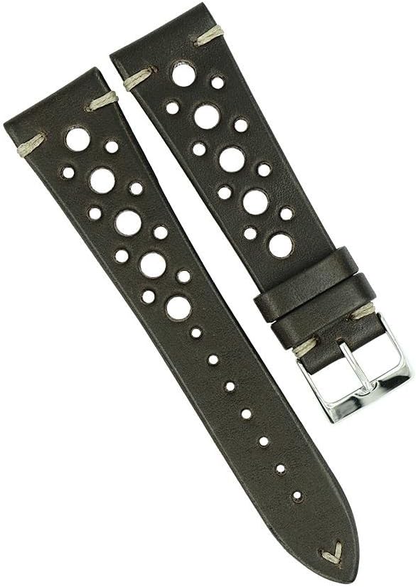 22mm Brown Perforated Rally Racing Style Vintage Watch Band