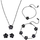 Freinit 4Pcs Gold Necklace Earrings Bracelet Set, 18K Gold Plated Flower Jewelry Set Floral Pendant Stud Gold Jewelry Sets for Women,Christmas Birthday Lucky Gift for Mom Wife Daughter GF