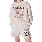 mardi mercredi Women's FLOWERMARDI BLOSSOM Graphic Sweatshirt, 100% Cotton, Relaxed Fit Crewneck, Colorful Floral Print