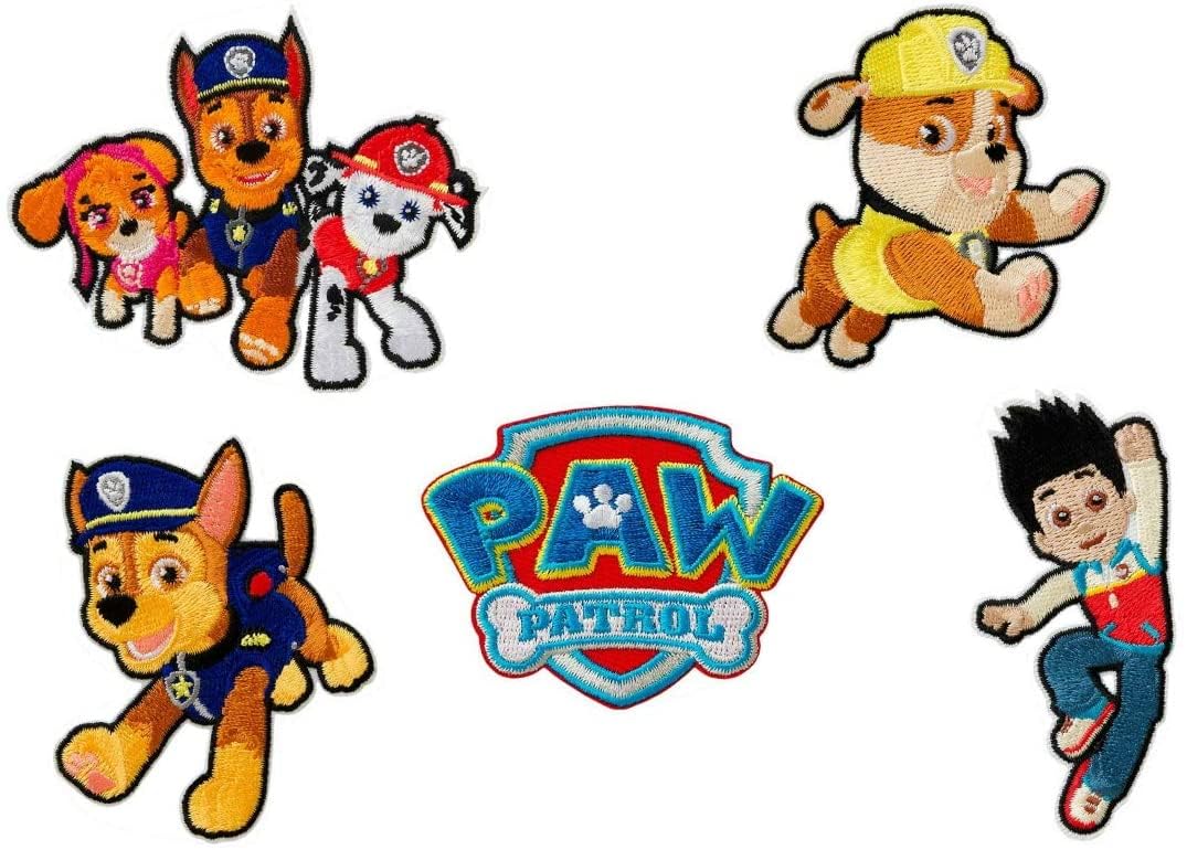 Mono-Quick Number 304 Paw Patrol Set of 5 Embroidered Iron-On Appliques, Polyester, Multicoloured, 8 cm, 5