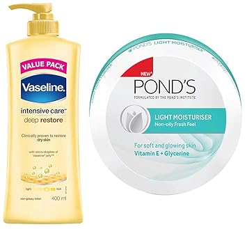 Vaseline Intensive Care Deep Restore Body Lotion, 400 ml & Pond's Light Moisturiser, 250ml
