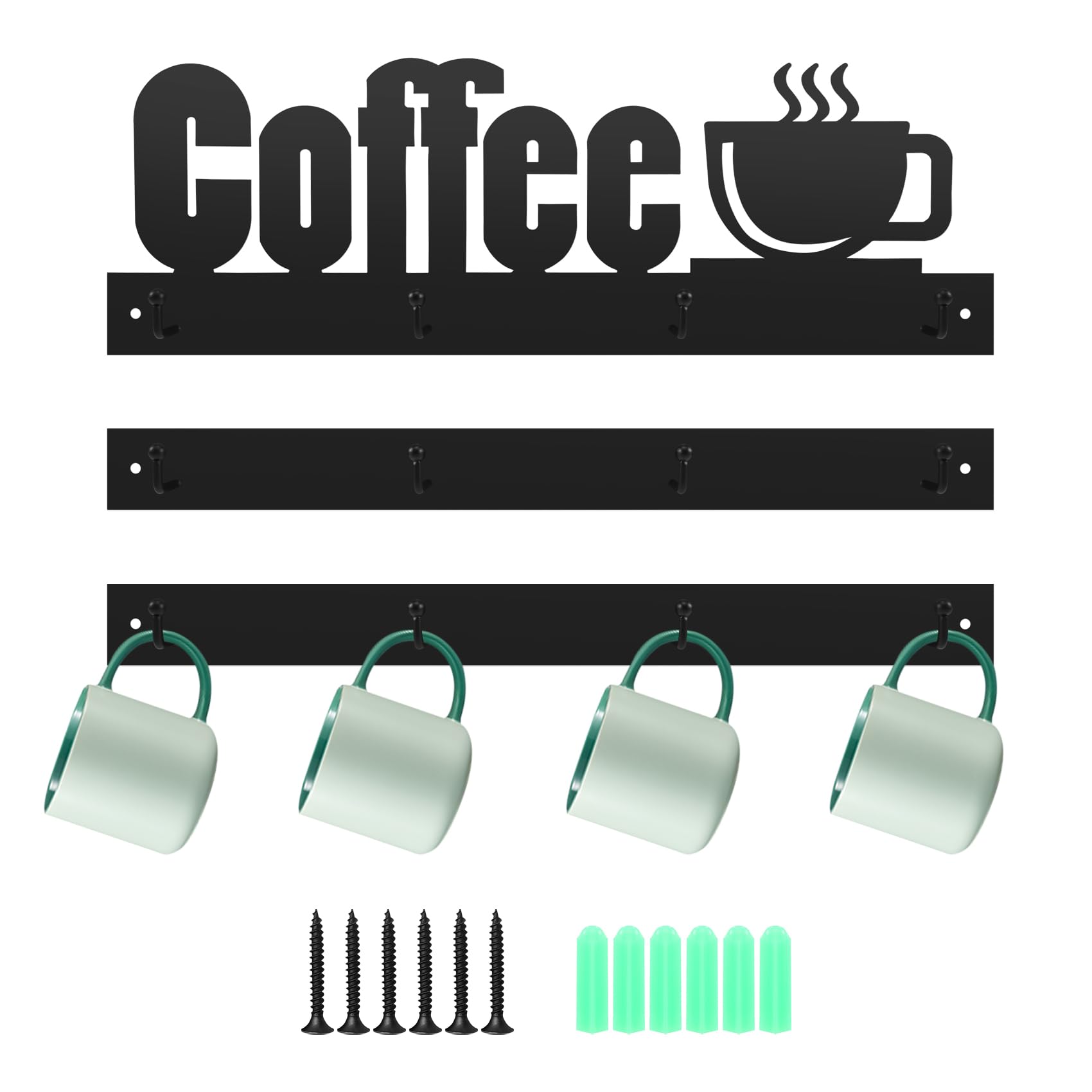 NIZEAMI Wall Mounted Cup Holder Coffee Cup Mugs Wall Rack with 12 Hooks Mug Drying Holder Rack for Coffee Bar, Kitchen,
