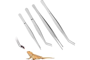 SLSON 4Pcs Reptile Long Feeding Tongs (18cm + 25cm) Stainless Steel Straight & Curved Tweezers, Fish Tank Plants Tool and Cre