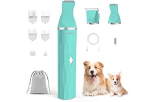 FERRISA 2 in 1 Dog Clippers for Grooming, Cordless Dog Hair Clipper for Grooming, Quiet Small Dog Grooming Kit, Electric Dog Hair Trimmer for Grooming, Waterproof Dog Clipper with 2 Trimming Heads