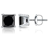 Platinum Princess Black Diamond 4-Prong Basket Stud Earrings (1/2-4 ct, Black) Screw-Back