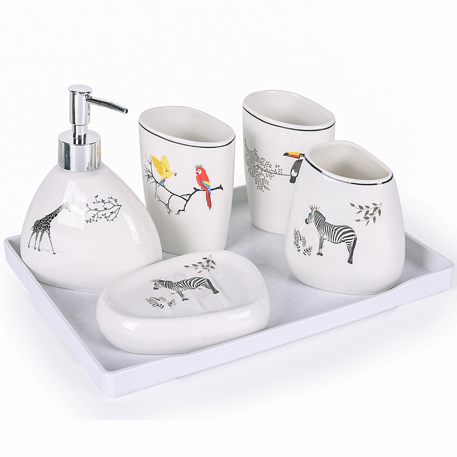 White Bathroom Accessories Set,Modern Countertop Bathroom Decor,Luxury 6 Piece Bathroom Accessory Set,Complete with Soap Dispenser,Toothbrush Holder,Tumbler,Tray
