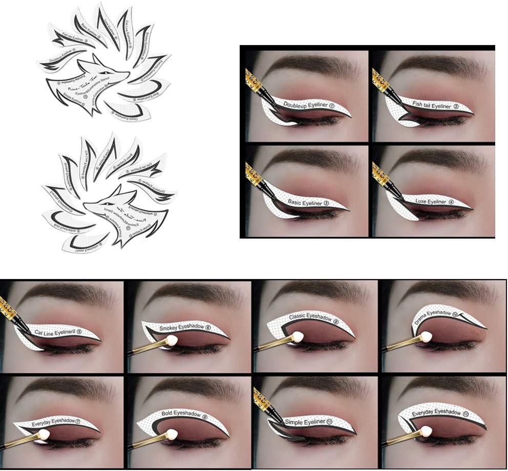 48Pairs/4sets Eyeliner & Eyeshadow NonWoven Stencil Stickers Plate