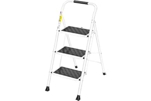 HBTower 3 Step Ladder,3 Step Stool for Adults Folding Step Stool with Cushioned Handle with Wide Anti-Slip Pedal Ergonomic Design