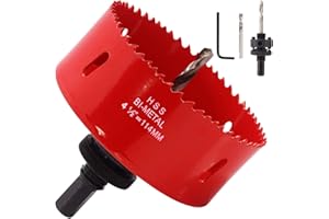 Koopi 4.5" Hole Saw with Heavy Duty Arbor, 38mm Depth Bi-Metal 4 1/2 inch Hole Cutter for Easily Drilling Wood, Plastic, Plywood, Drywall, Thin Metal (114mm)