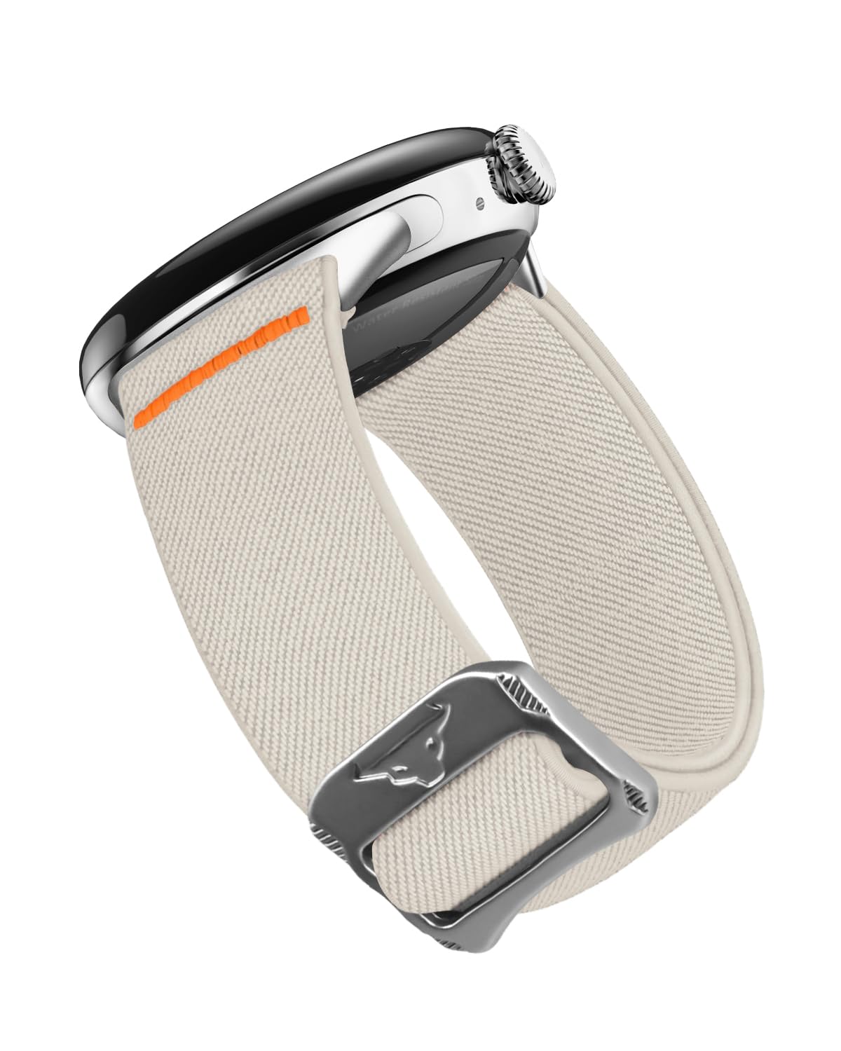 MAKCPOIMER Stretchy Nylon Band for Pixel Watch 3 45mm, Upgraded Stainless Steel Connector, Soft Elastic Breathable Loop Strap with Bullhead Buckle (Starlight)