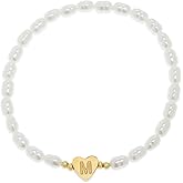 BXDA Initial Gold Beaded Heart Stack Bracelets for Women, Dainty Boho Handmade Pearl Stackable Stretch Fashion Jewelry Gift.