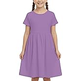 Hiseewuun Girls Short Sleeve Dress Elastic Waisted Black White School Dresses 5-14 Years