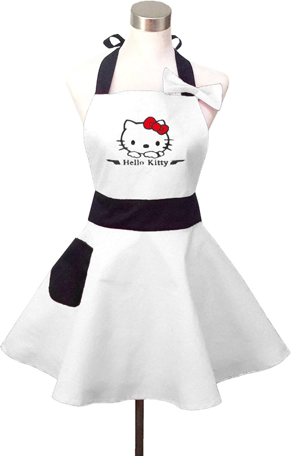 Lovely Hello Kitty White Retro Kitchen Aprons for Woman Girl Cotton Cooking Salon Pinafore Vintage Apron Dress