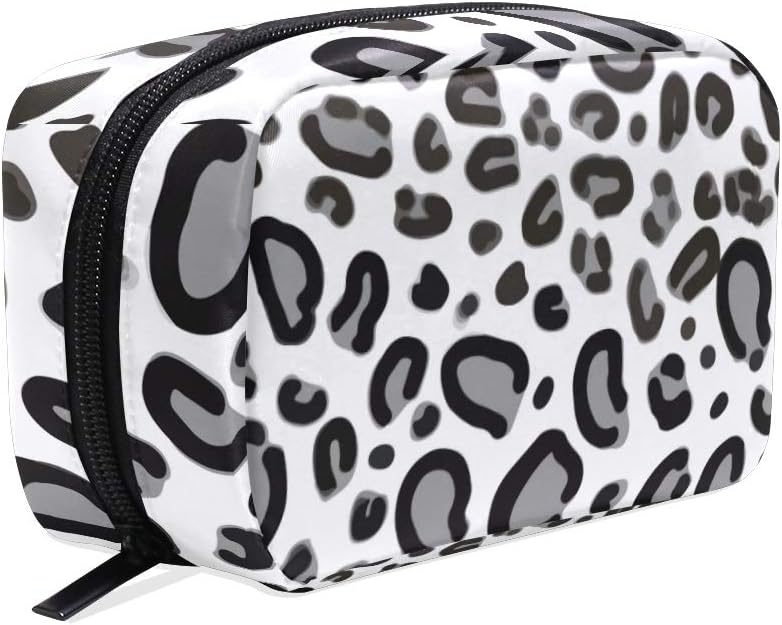 Leopard Print Greyscale Womens Toiletry Bag Travel Makeup Pouch Cosmetic Square Coin Purse