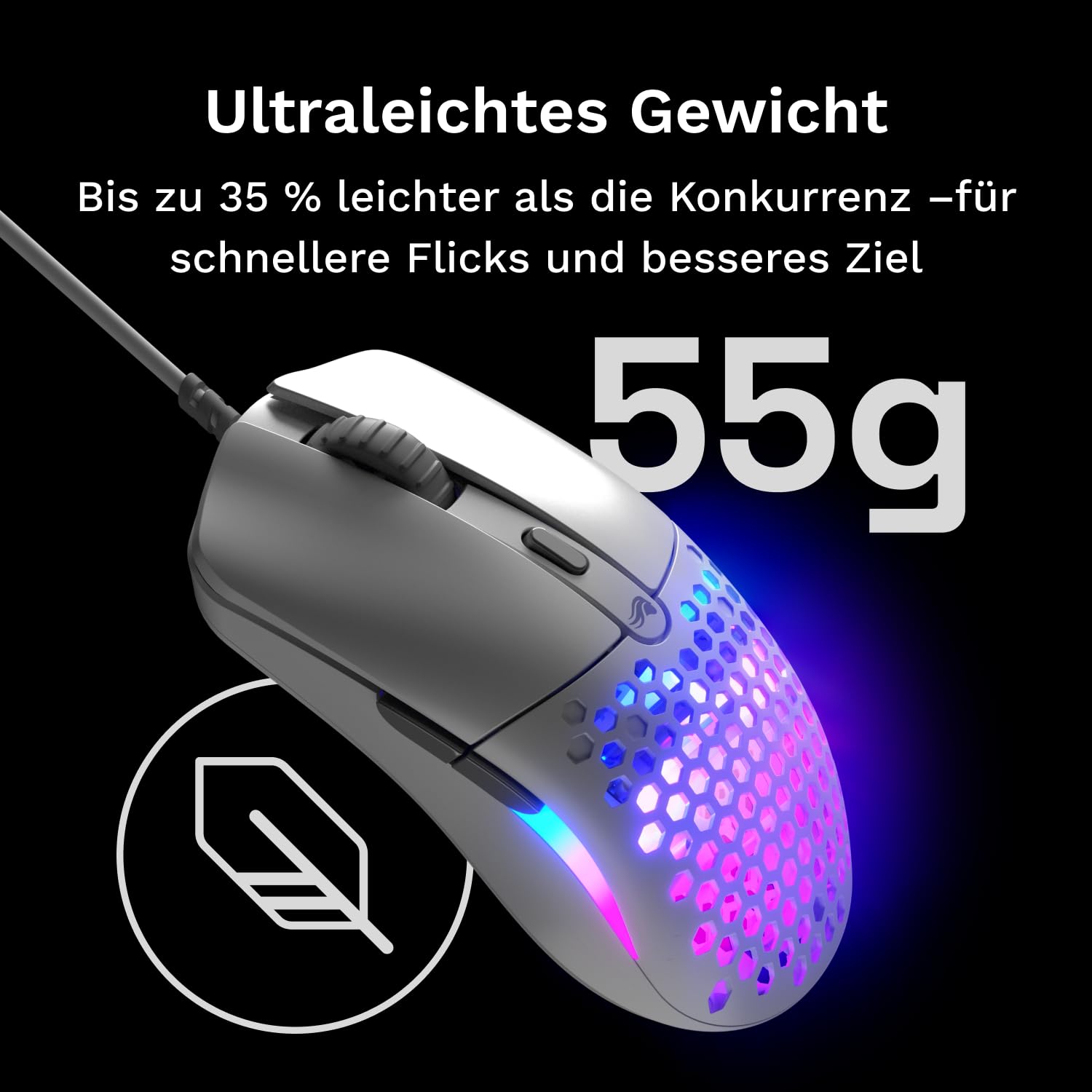 GLORIOUS Model O Eternal ultraleichte RGB-Gaming-Maus – Kabelgebunden – nur 55 g – benutzerdef. RGB-Lichter – 6 programmierbare Tasten – symm. Design – optischer Sensor mit 12 K DPI – PC/Mac – Weiß 2