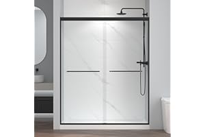 ENSO SENKA 56-60" W x 72" H Semi-Frameless Bypass Sliding Shower Door, Easy-to-Clean Treated Clear Tempered Glass, Matte Black