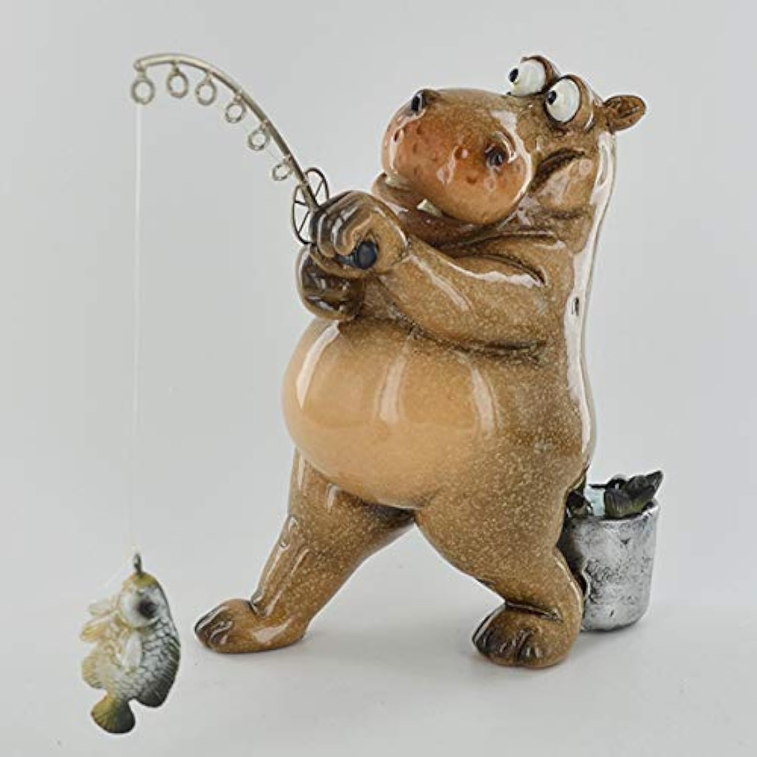 Comical Hippo Fishing Novelty Gift Joke Present Home Decor H15.5cm