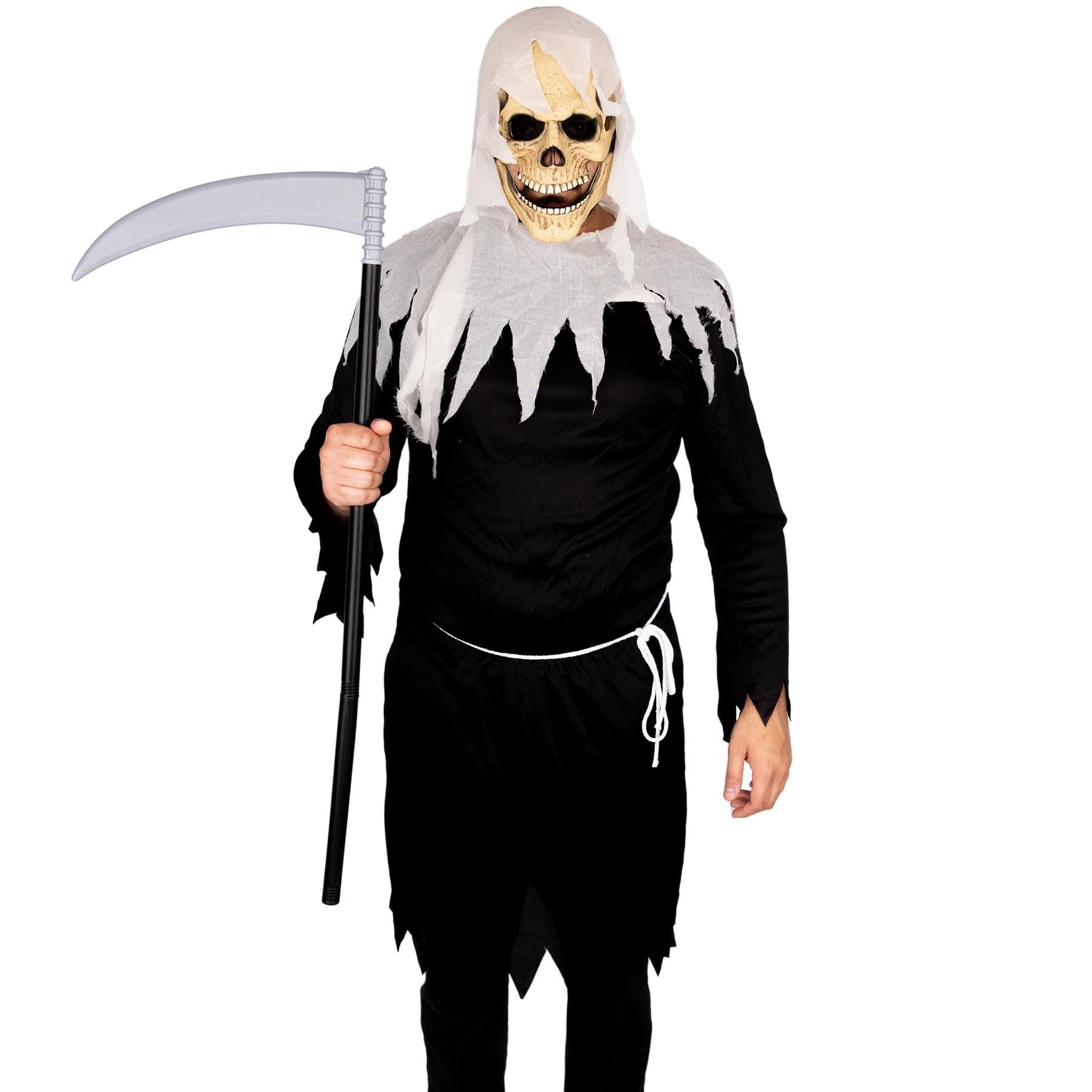 Adult Grim Reaper Halloween Costume Robe Skeleton Warrior Pirate Cosplay Fancy Dress Party Outfit for Stag Carnival Parties