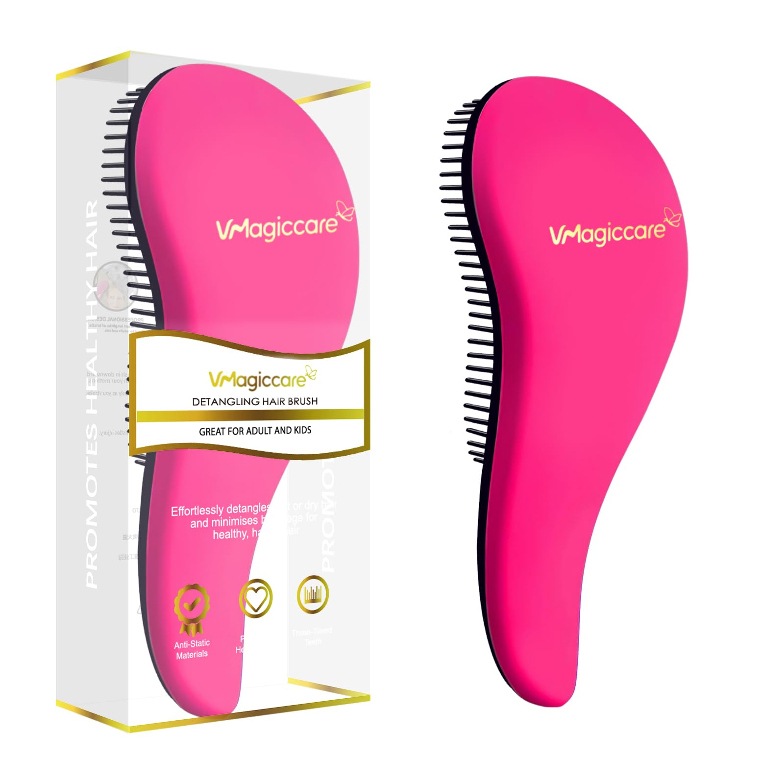 Detangling Brush - glide the Detangler Brush through Tangled hair - Best Comb for Women, Girls, Men & Boys - Use in Wet and Dry Hair (Rose Red)