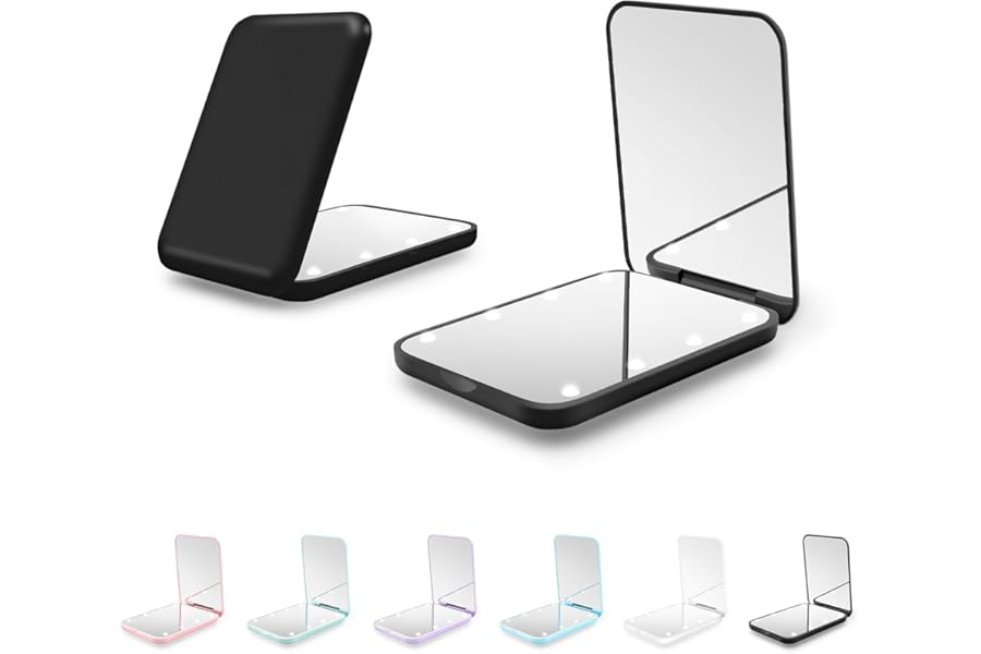 Kakuje Compact Mirror, 1X/3X Magnification LED Pocket Mirror with Nternal BIattery, Pink Mini Mirror for Purse, Pocket,Travel and Present