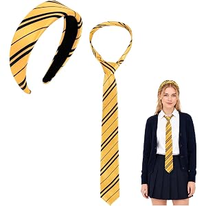 Tagberoy Halloween Costume Accessories Yellow Black Stripe Headband Tie | Yellow Black Stripe Hair Band Necktie Kit for Schoo