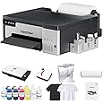 RocRow L8 DTF Printer, A4 Transfer Printing Machine with White Ink Mixing, Automatic Cleaning for DIY Print, Customized Printing, Includes Heat Press, Ink, Film, T-Shirt