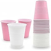 Yaure Joy 30 Pcs 12 oz Disposable Plastic Cups Bulk for Baby Shower Birthday Graduation Party Wedding Theme Party Birthday (Light Pink and White)