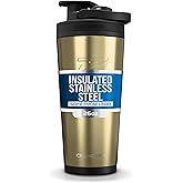 Ice Shaker Insulated Stainless Steel Shaker Bottle | 26oz, Gold | Cold for 30+ Hours | Insulated Cup with Twist-on Agitator | Odor-Free Bottle for Protein Shakes, Water, Smoothies, Cocktails