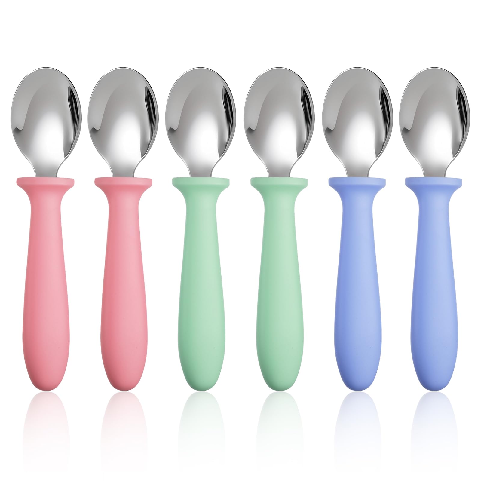 Photo 1 of Pimoys 6-Pack Stainless Steel Toddler Spoons Baby & Kids Utensils for Self-Feeding Plastic Handle Dishwasher Safe