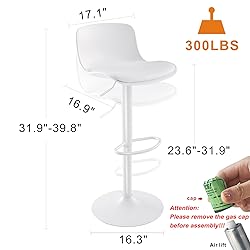 YOUTASTE White Bar Stools Set of 2 Adjustable