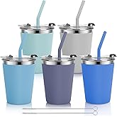 Vermida Kids Cups with Straws and Lids, 5 Pack 12oz Spill Proof Toddlers Straw Cup with Lid, Stainless Steel Kid Cups with Lid for School, Outdoor, Multicolor