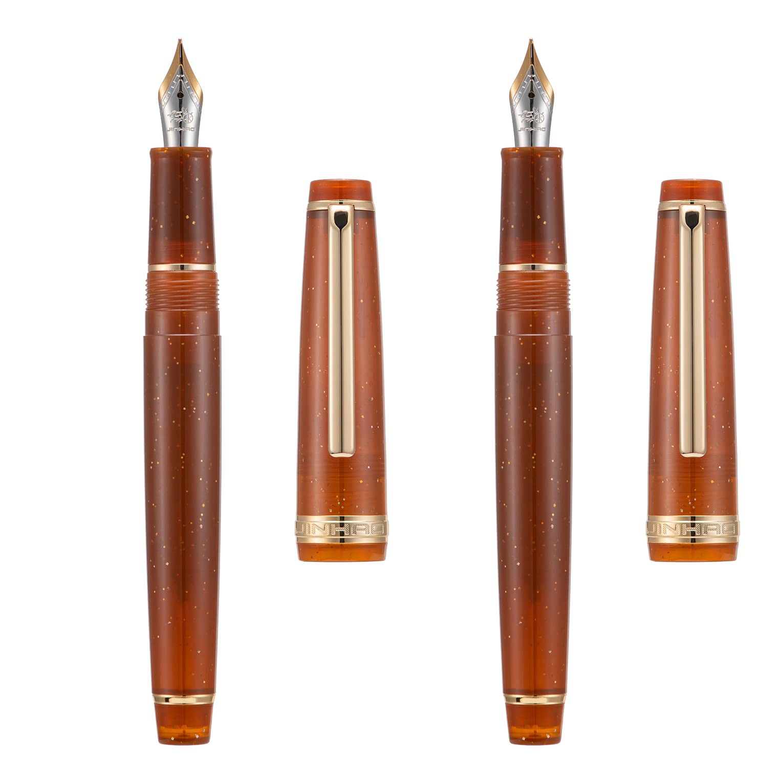 2 PCS Jinhao 82 Resin Fountain Pen Iridium Extra Fine & Fine Nib with Converter, Transparent Coffee Flrorescent with Golden Clip Writing Pen Set — image 1
