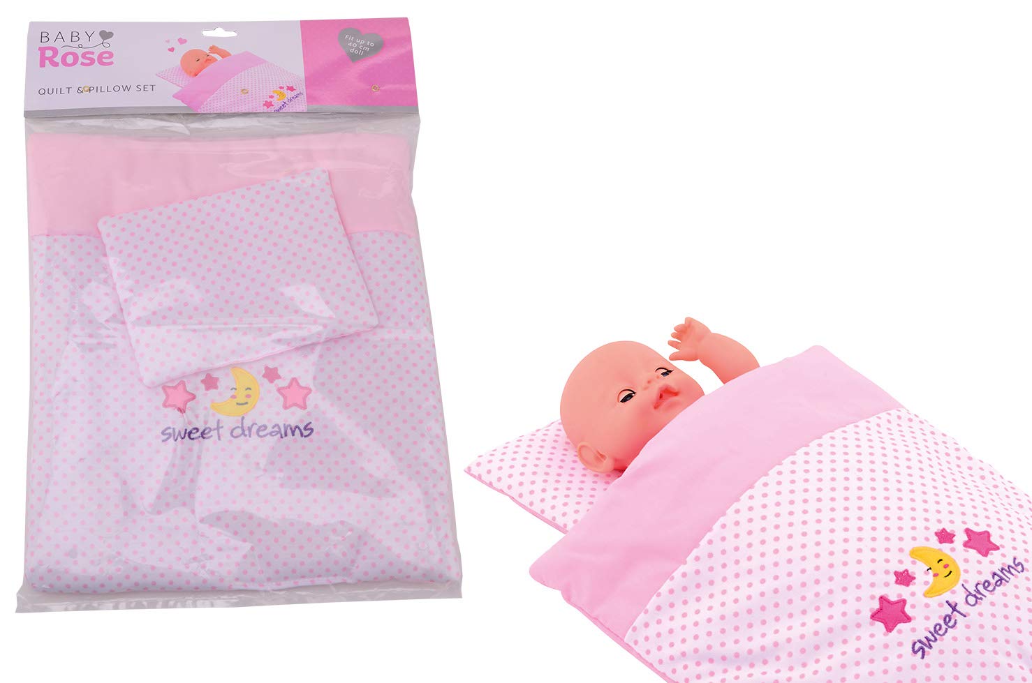 JohnToy 27537 Baby Rose Dolls Blanket and Pillow Set, from 24 Months, Pink