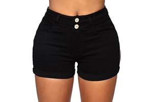 Pnadty Women's High Waisted Folded Hem Stretchy Denim Shorts with Button Pockets Jean Shorts for Women