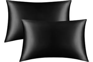 DEKORESYON Satin Pillowcase for Hair and Skin, Set of 2 Black Silk Pillowcase Satin Pillowcase with Envelope Closure(Black,20x30 inches)