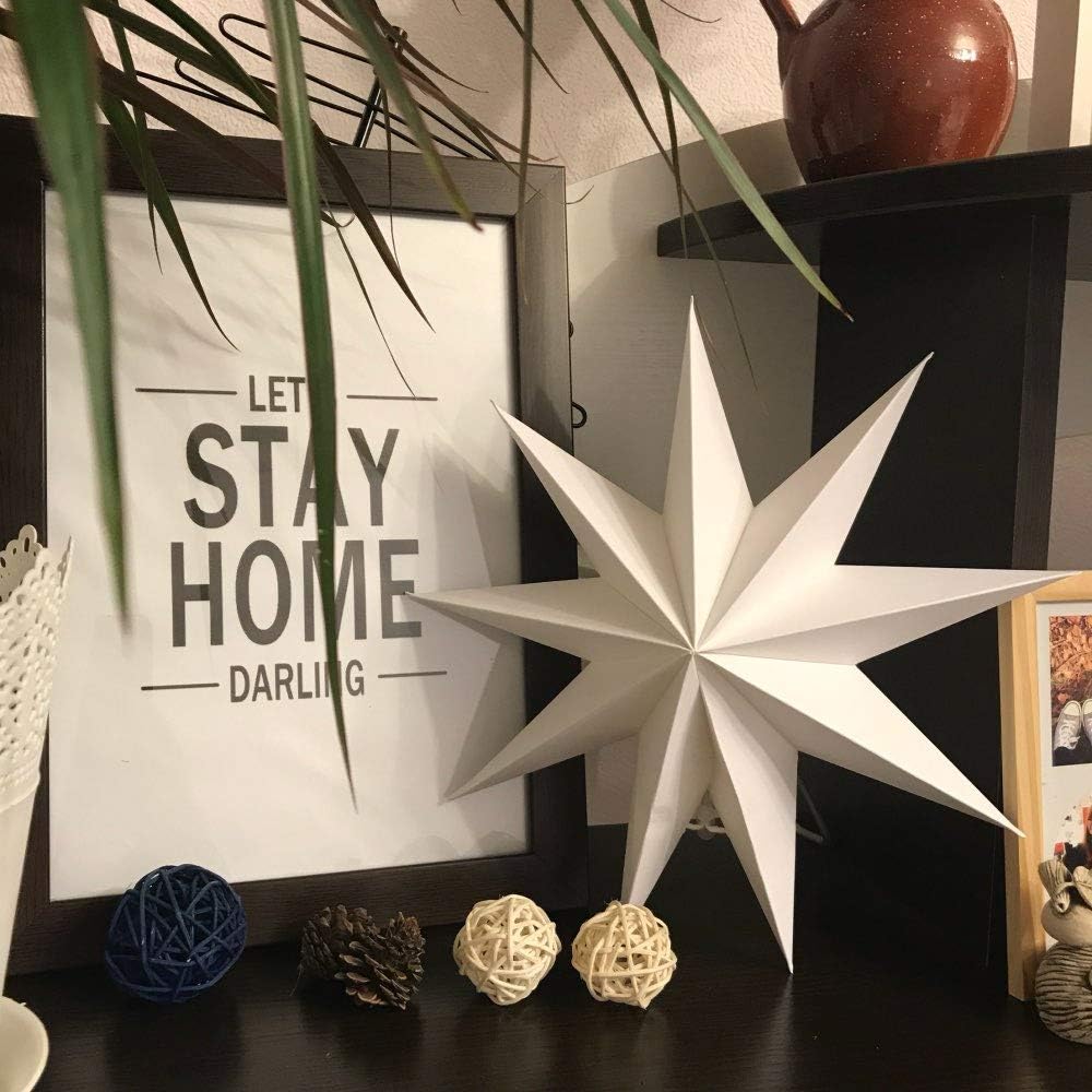 EASY JOY 3Pcs 9-Pointed Paper Star Lantern 3D Paper Stars Foldable Christmas Ceiling Decorations 12 Inch White Xmas Decorations Wedding Birthday Christmas Home Party Supplies - Image 5